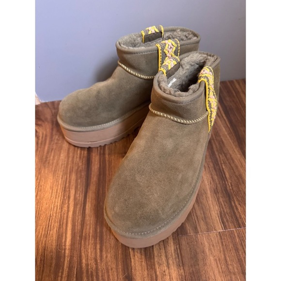 UGG Shoes - UGG Classic Ultra Mini Platform Burnt Olive Green Suede Boots Size 10.5/11